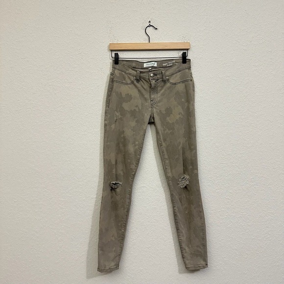 HENRY & BELLE Distressed Super Skinny Ankle Jeans Low Rise in Green Camo - Picture 1 of 13